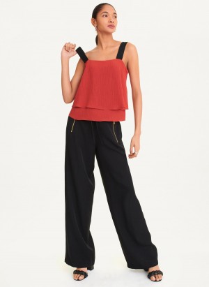 Red Dkny Sleeveless Contrast Strap Crepe Women's Blouse | P4176114