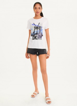 White Dkny Brooklyn Bridge Logo Women's T Shirts | H0644929