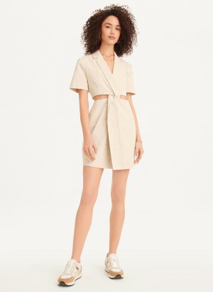 White Dkny Linen Cut Out Women's Dress | I7664613