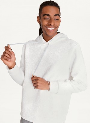 White Dkny Novelty Quilted Texture Men's Hoodie | U6255430