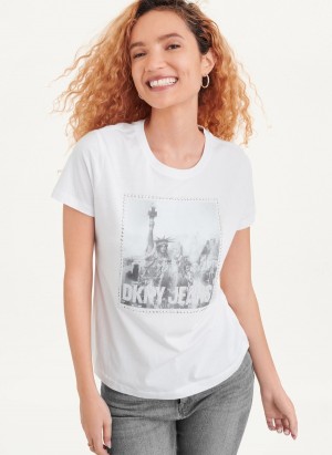 White Dkny Short Sleeve City Logo Women's T Shirts | H6170833