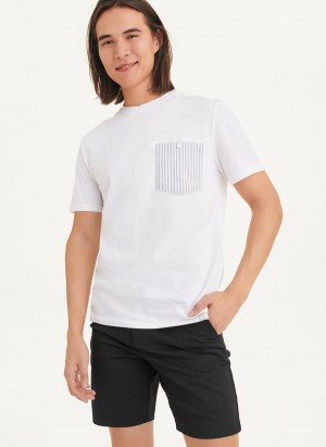 White Dkny Short Sleeve Crew Contrast Pocket Men's T Shirts | W1912858