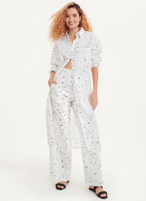 White Dkny Splatter Print Women's Pants | I2455031