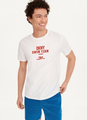 White Dkny Swim Team Men's T Shirts | U7804690