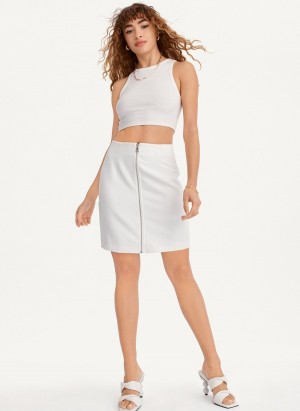 White Dkny Zip Front Midi Women's Skirts | F9280956