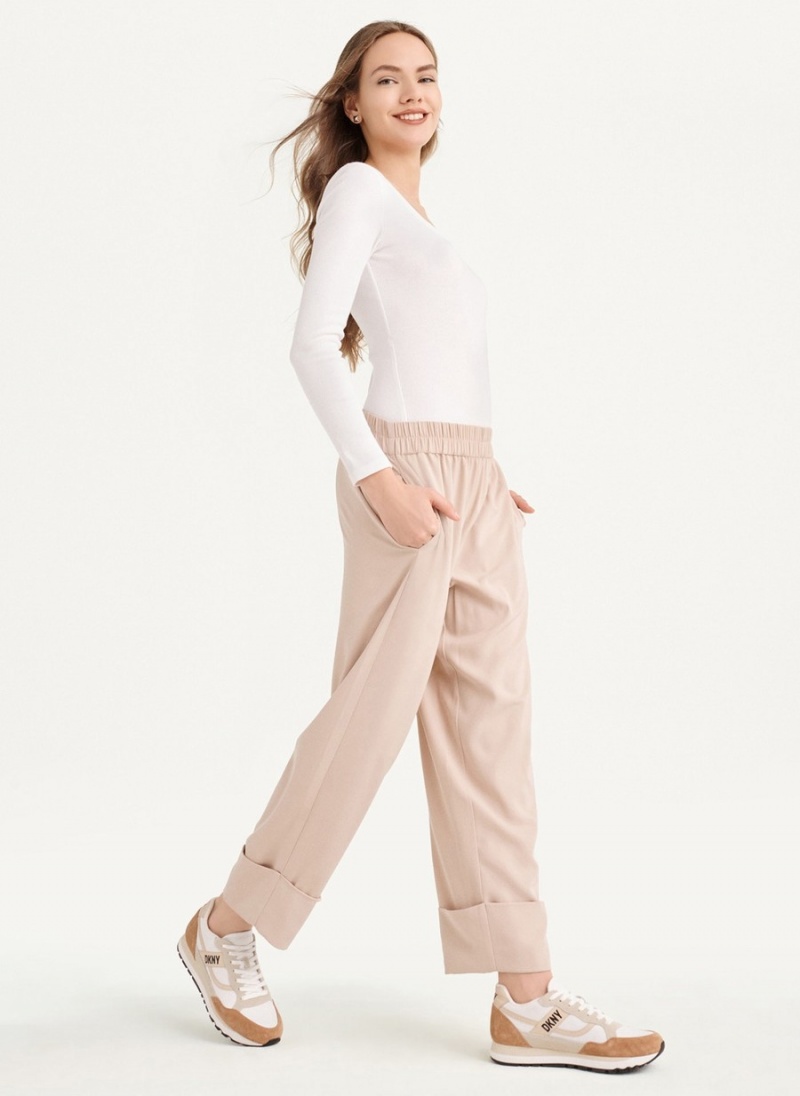 Beige Dkny Cropped Wide Leg Women\'s Pants | S7532489