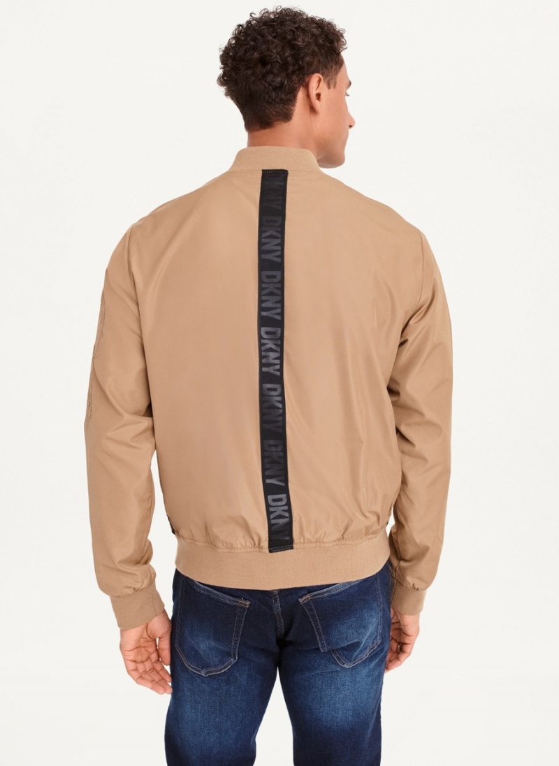 Beige Dkny Logo Tape Men's Bomber Jackets | E6880664