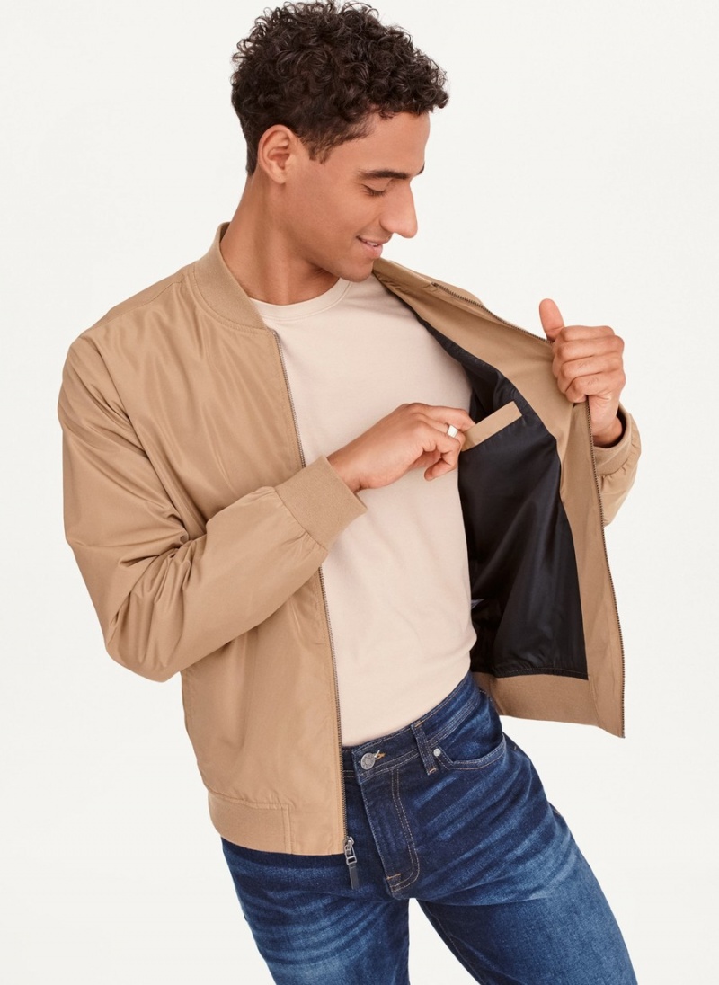 Beige Dkny Logo Tape Men's Bomber Jackets | E6880664