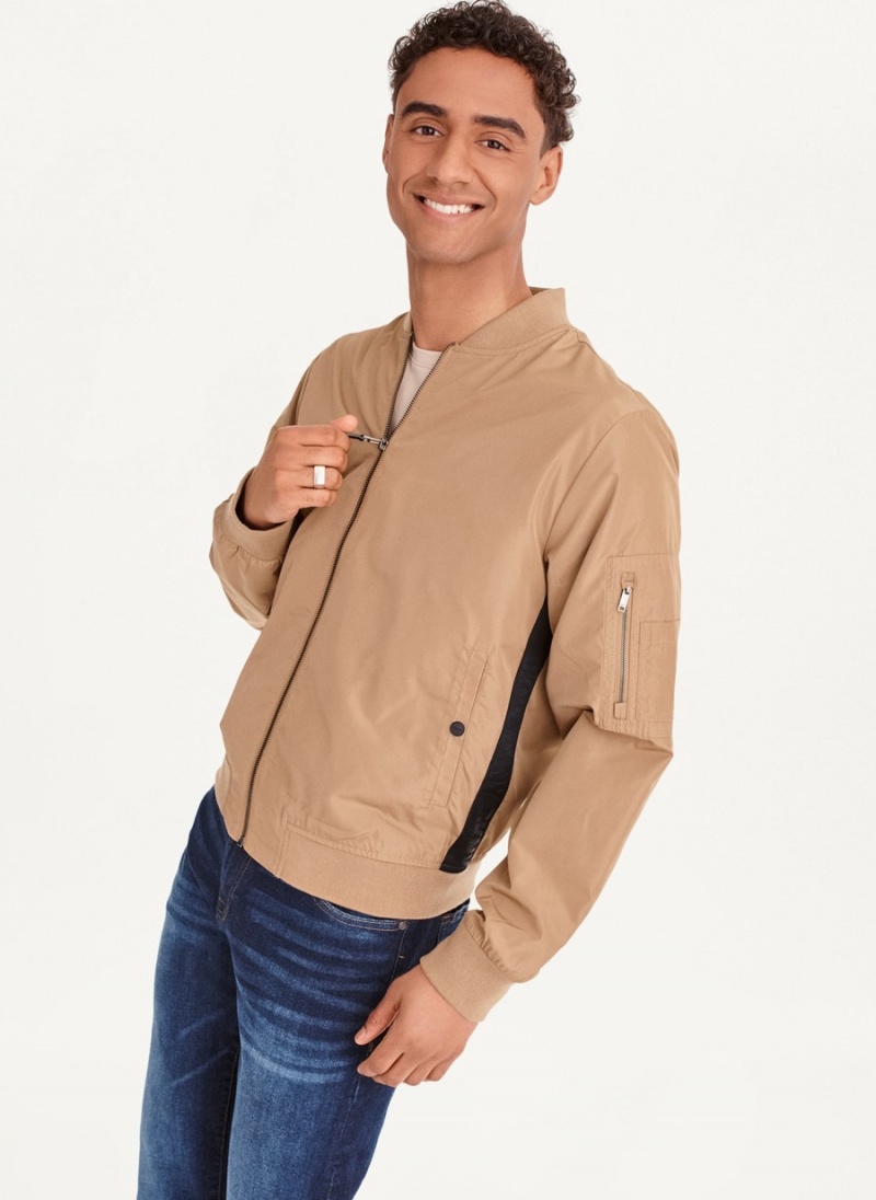 Beige Dkny Logo Tape Men\'s Bomber Jackets | E6880664