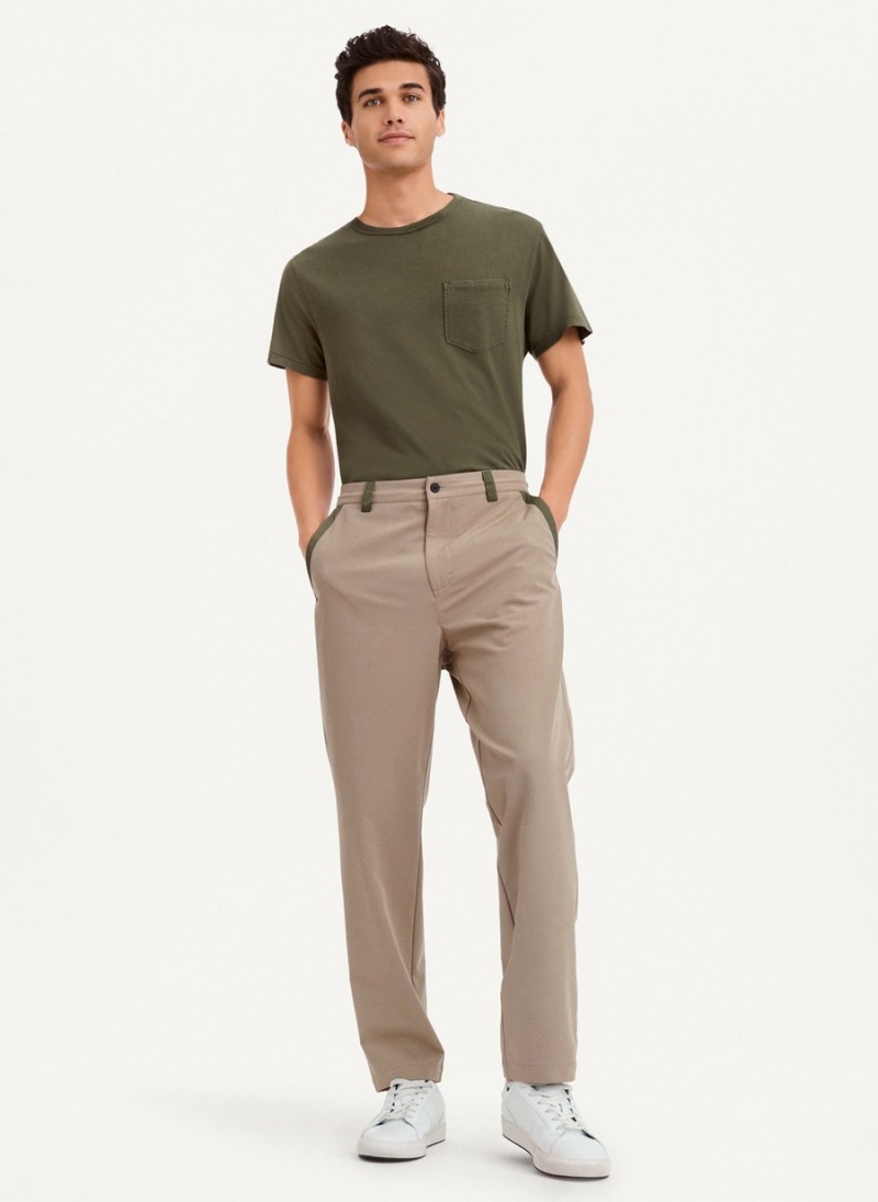 Beige Dkny Olive Trim Elastic Waist Men's Pants | W8646171