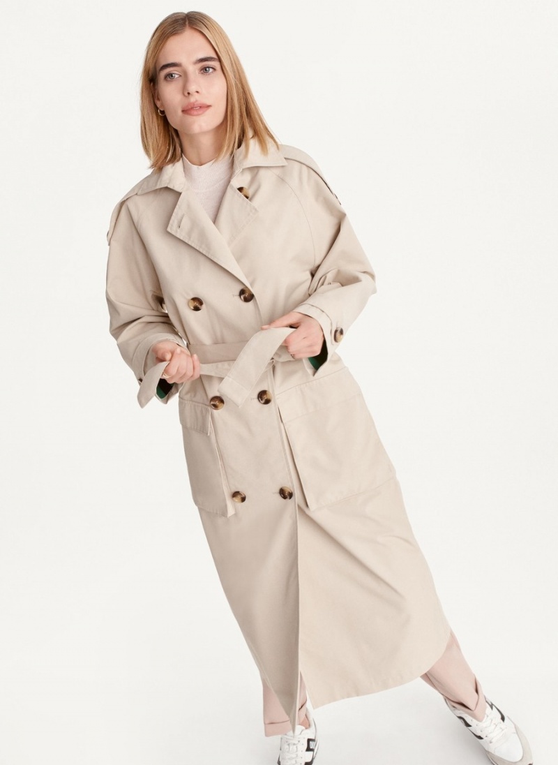 Beige Dkny Oversized With Inner Details Women's Trench Coat | G8592739