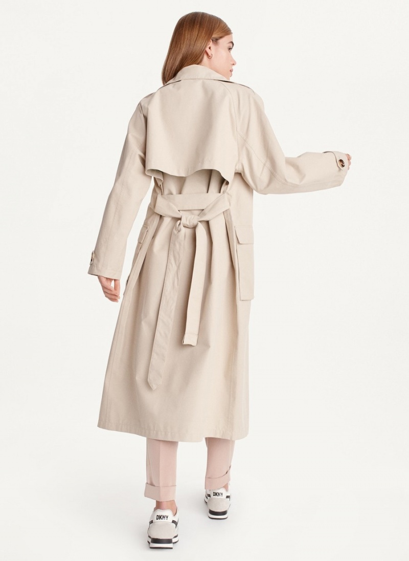 Beige Dkny Oversized With Inner Details Women's Trench Coat | G8592739