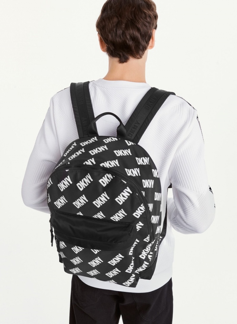 Black Dkny All Over Logo Men's Backpacks | P8642030