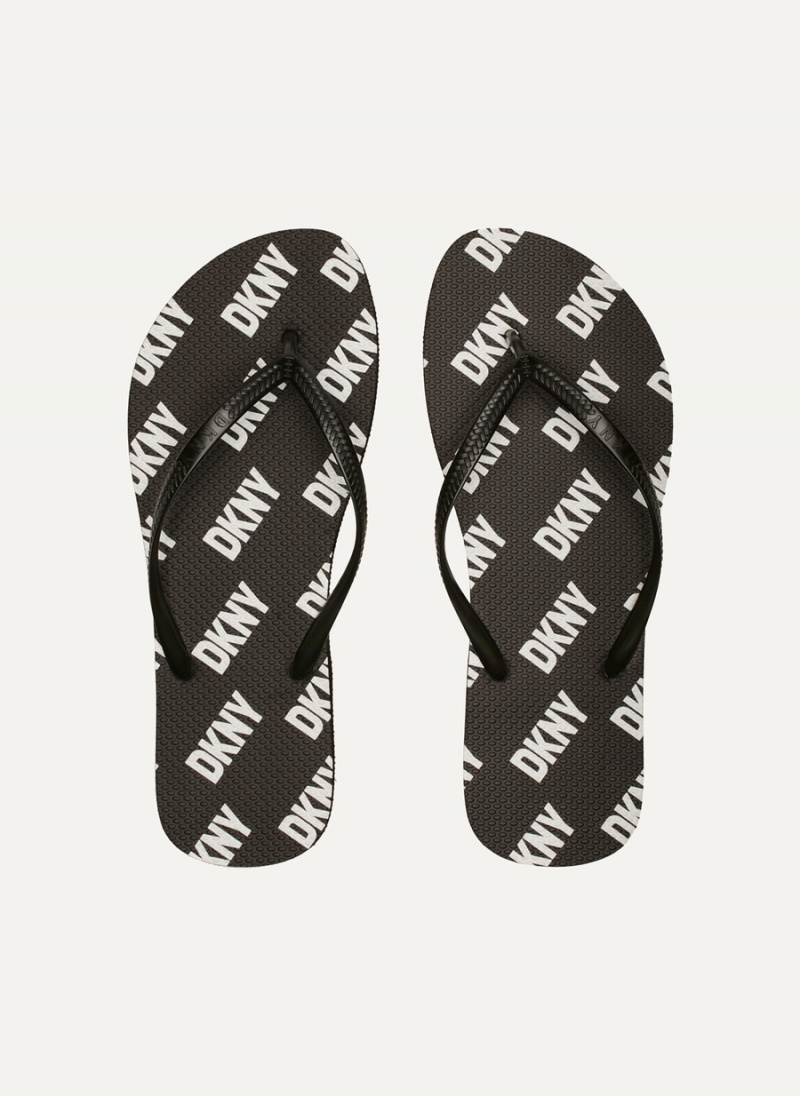 Black Dkny Allover Logo Men's Flip Flops | M2257662