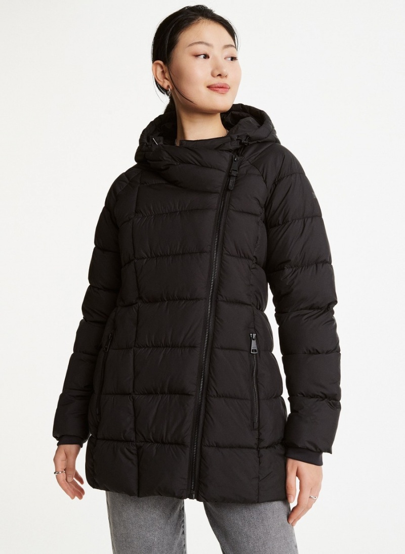 Black Dkny Asymmetrical Zip Women\'s Puffer Jacket | W3414594