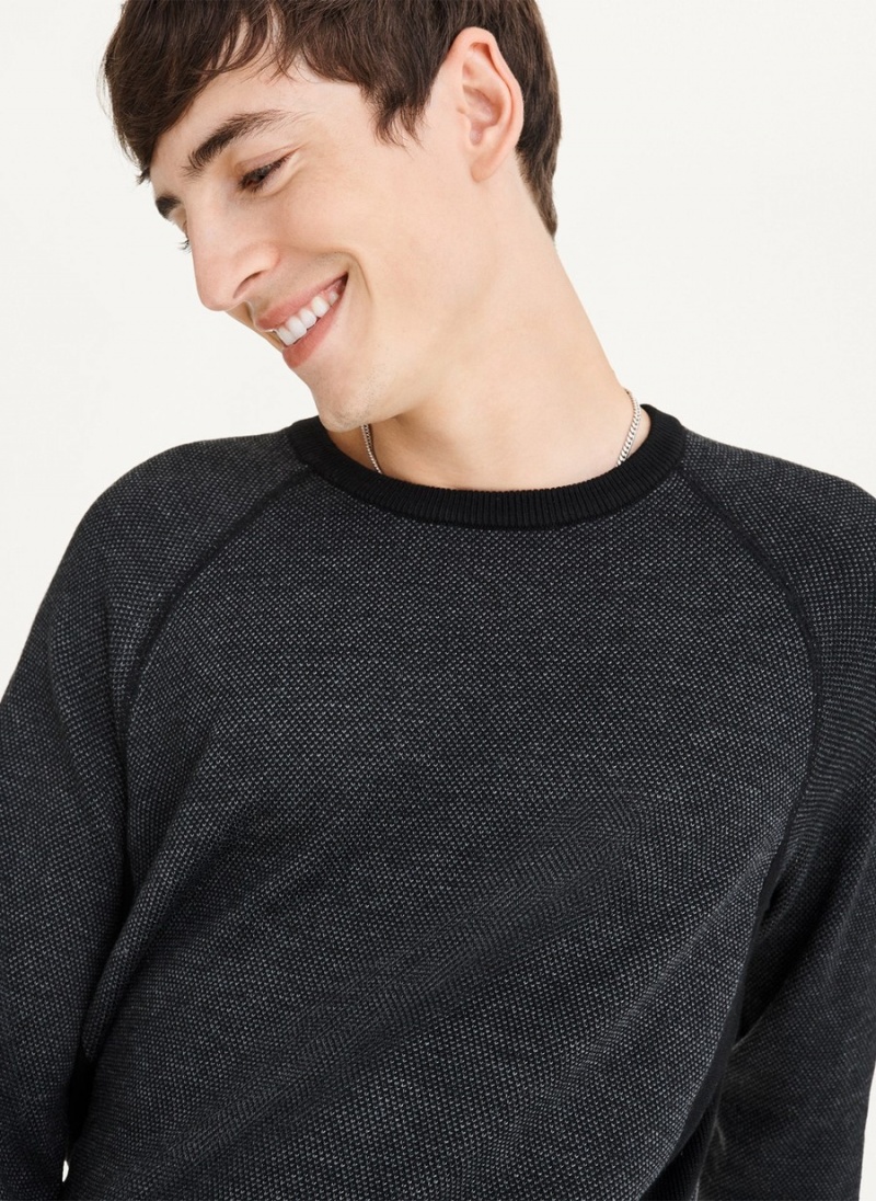 Black Dkny Birdseye Raglan Sleeve Men's Sweaters | I7694156