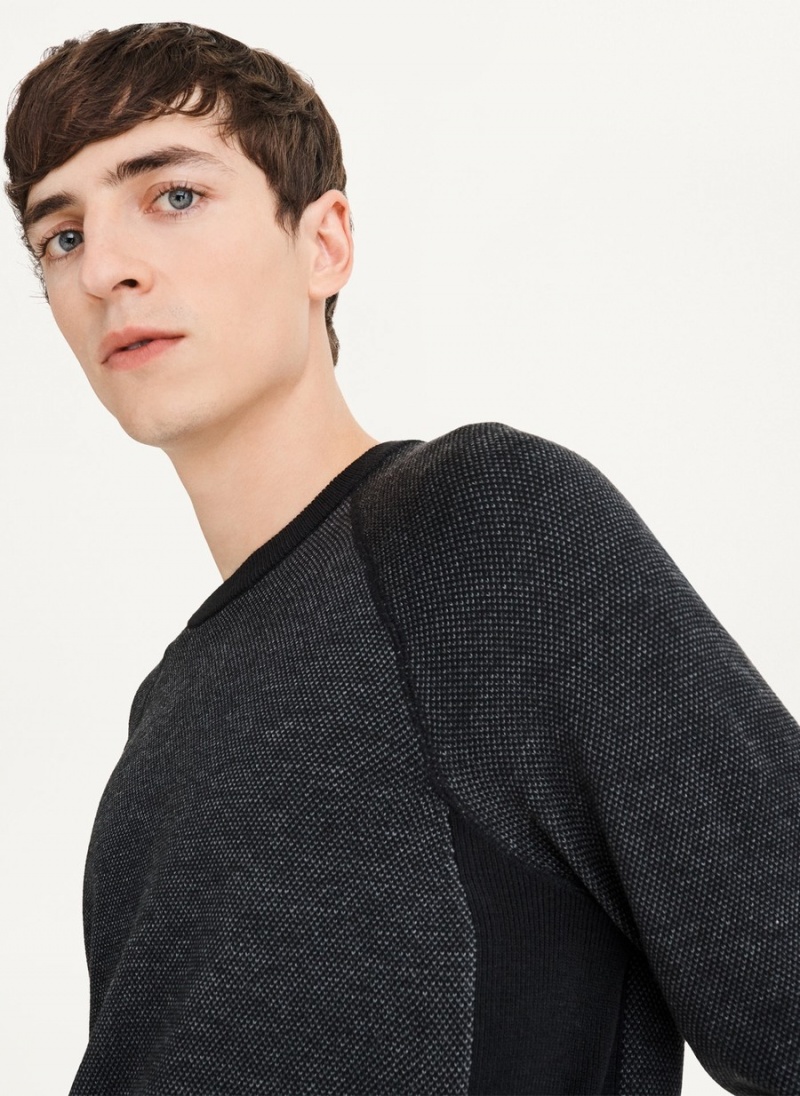 Black Dkny Birdseye Raglan Sleeve Men's Sweaters | I7694156