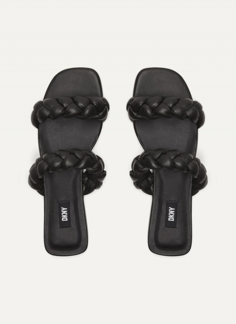 Black Dkny Braided Double Strap Women's Slides | A3314644