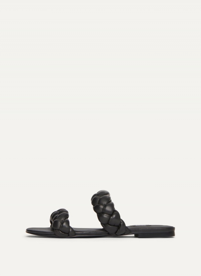 Black Dkny Braided Double Strap Women\'s Slides | A3314644