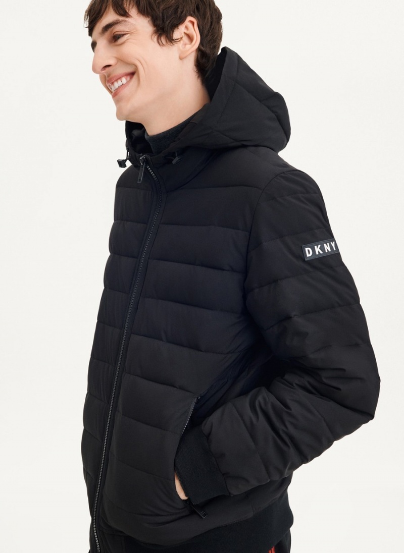 Black Dkny Classic Hooded Men\'s Puffer Jacket | D9516210