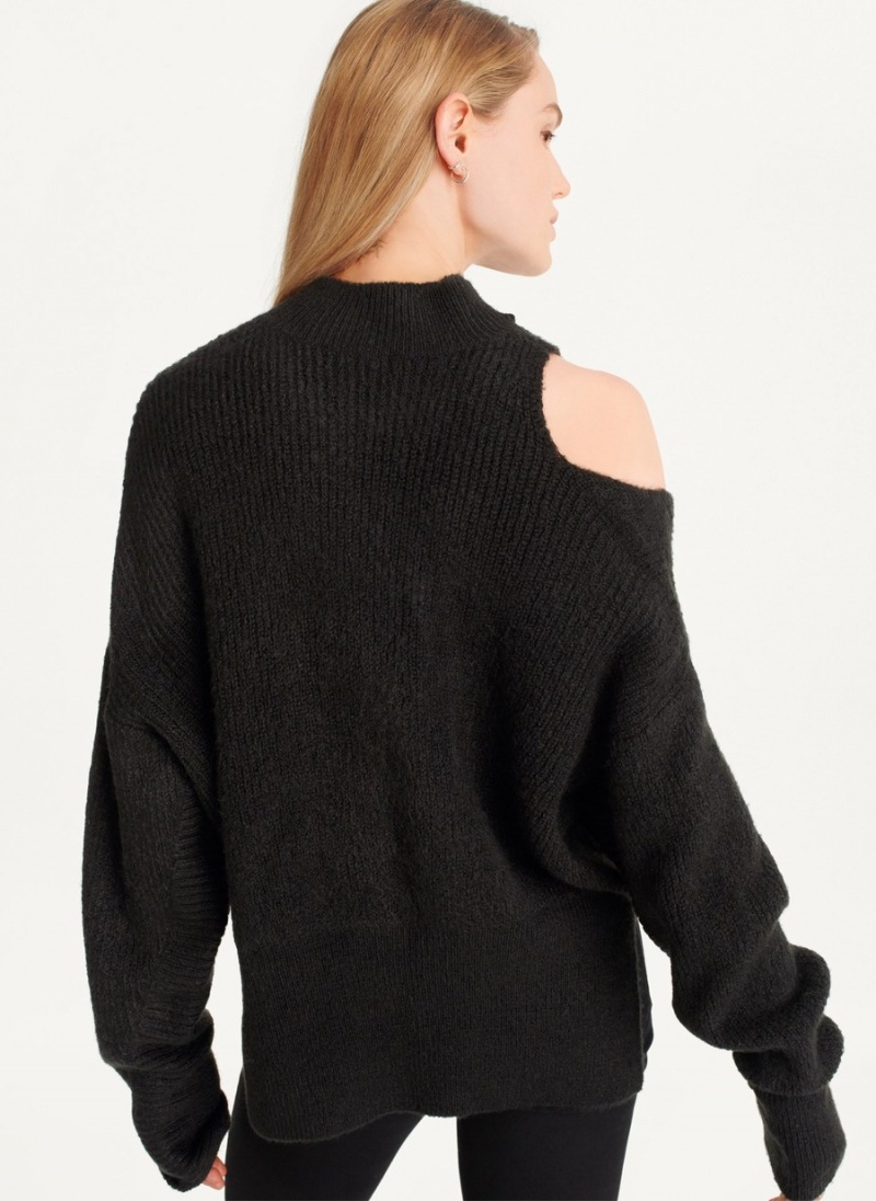 Black Dkny Cold Shoulder Women's Sweaters | O0716495