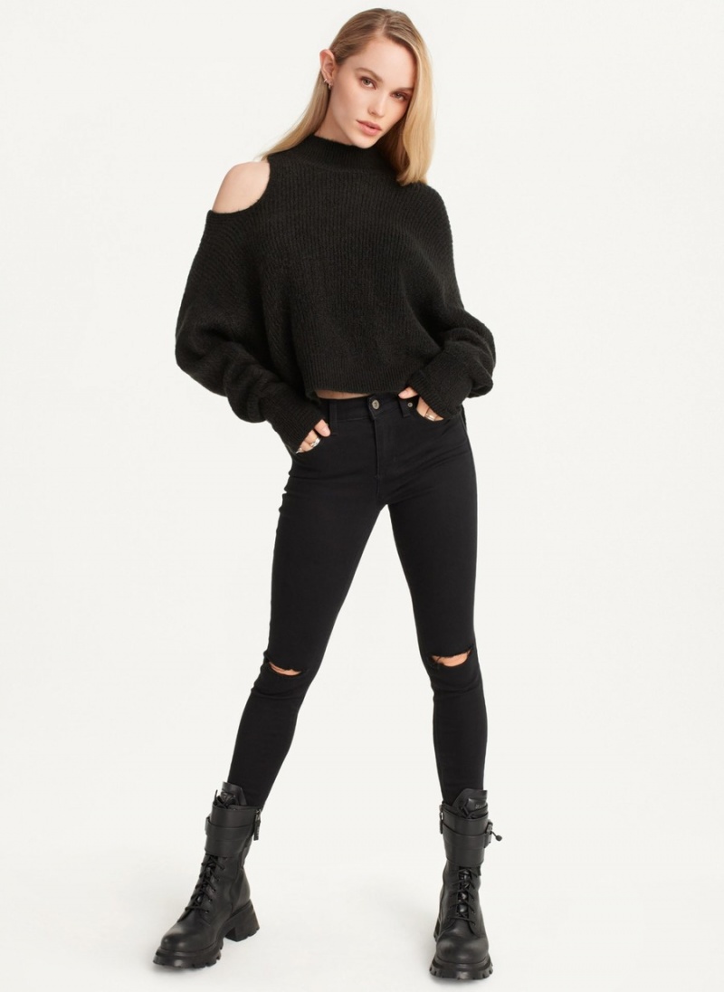 Black Dkny Cold Shoulder Women\'s Sweaters | O0716495