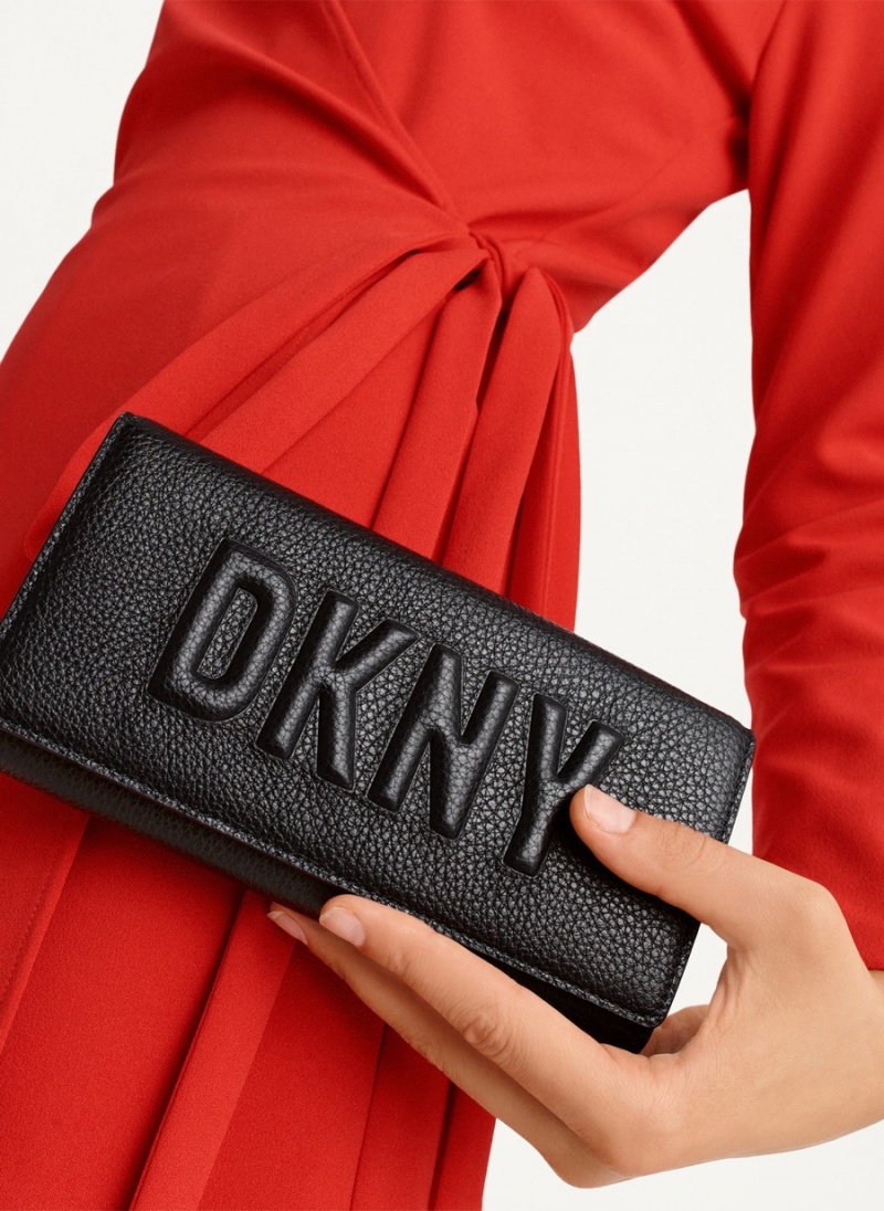 Black Dkny Continental Raised Logo Women's Wallets | I9332070