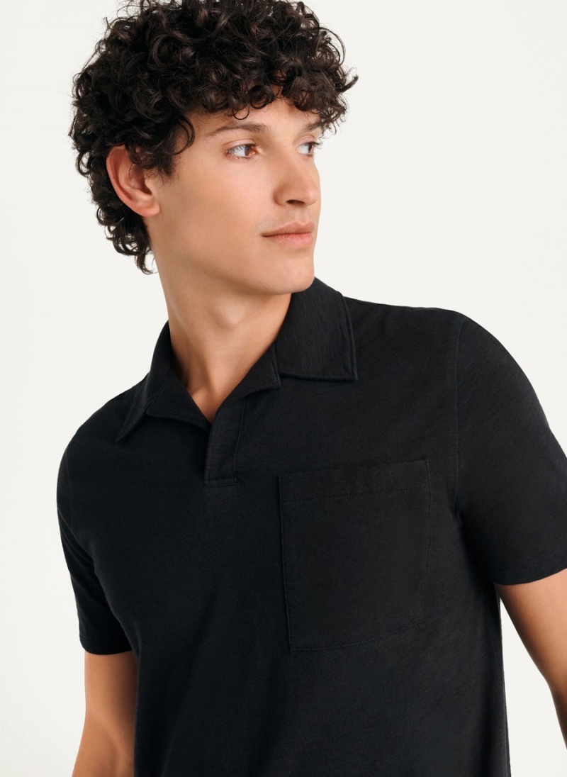 Black Dkny Cotton Slub Jersey Single Breast Men's Polo Shirts | A7476402