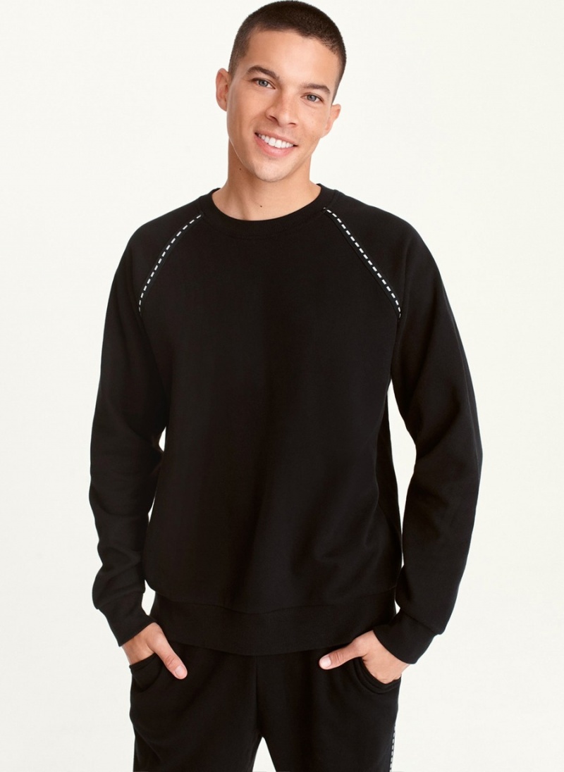 Black Dkny Crew With Logo Tape Detail Men\'s Long Sleeve | Z2739268