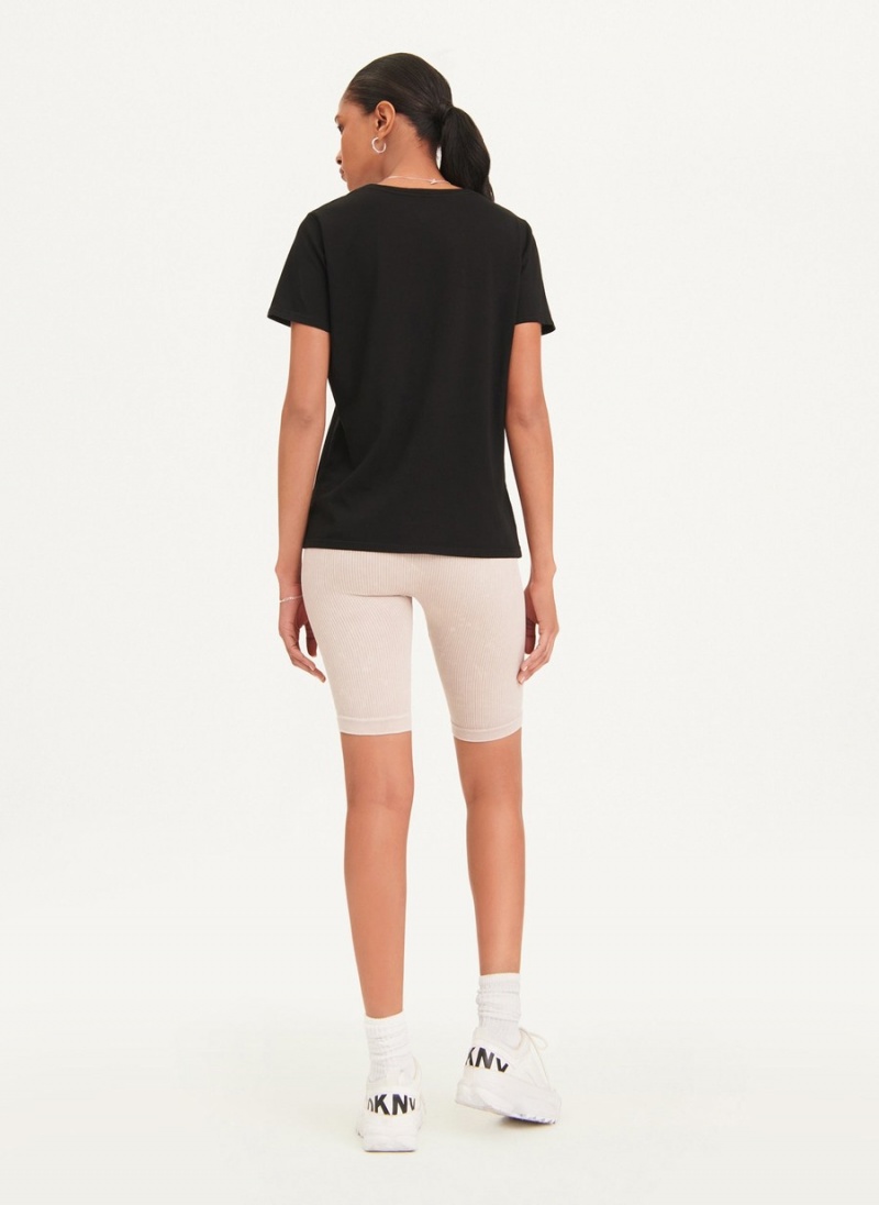 Black Dkny Crinkle Foil Spec Logo Women's T Shirts | F6459461