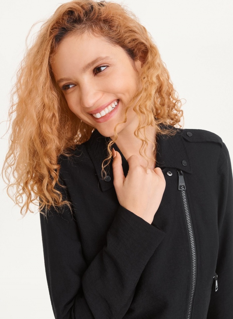 Black Dkny Crinkle Moto Women's Jackets | I8240104