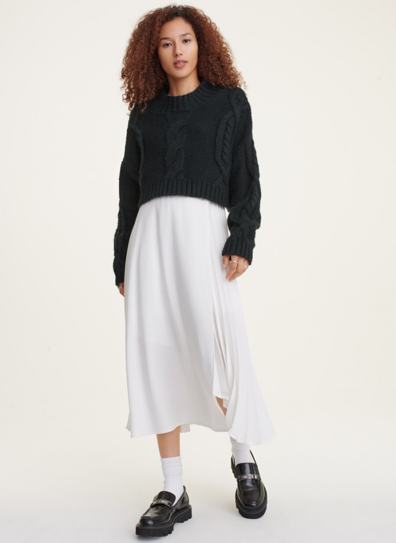 Black Dkny Cropped Cable Women's Sweaters | V5742214