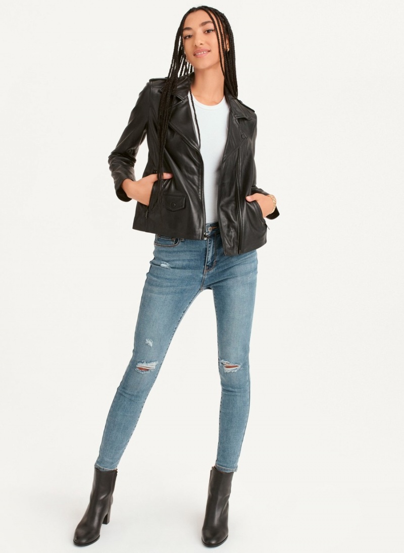 Black Dkny Cropped Leather Women's Leather Jackets | R8006161