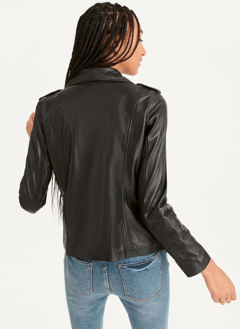 Black Dkny Cropped Leather Women's Leather Jackets | R8006161