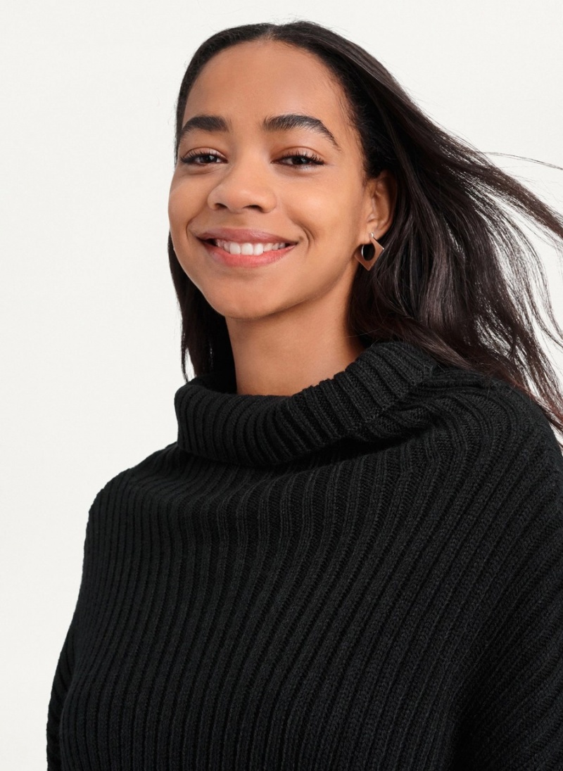 Black Dkny Cropped Turtleneck Women's Sweaters | U2369042