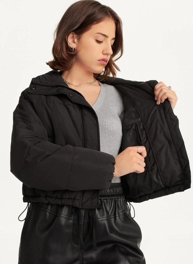 Black Dkny Cropped Women's Puffer Jacket | T6921590