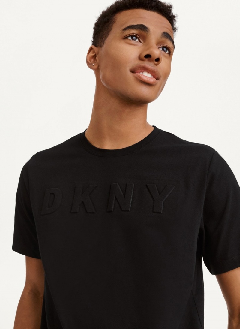 Black Dkny Debossed Logo Men's T Shirts | W5421657