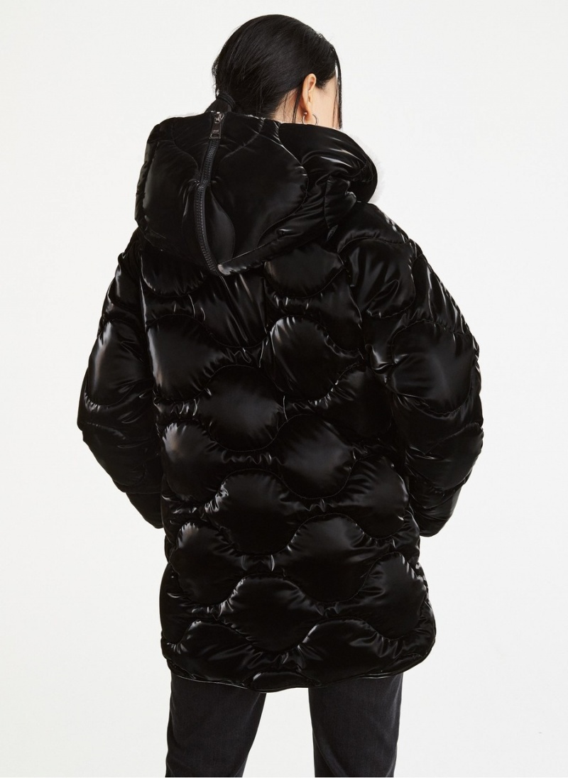 Black Dkny Diamond Quilted With Faux Fur Zip Hood Women's Puffer Jacket | F2761879