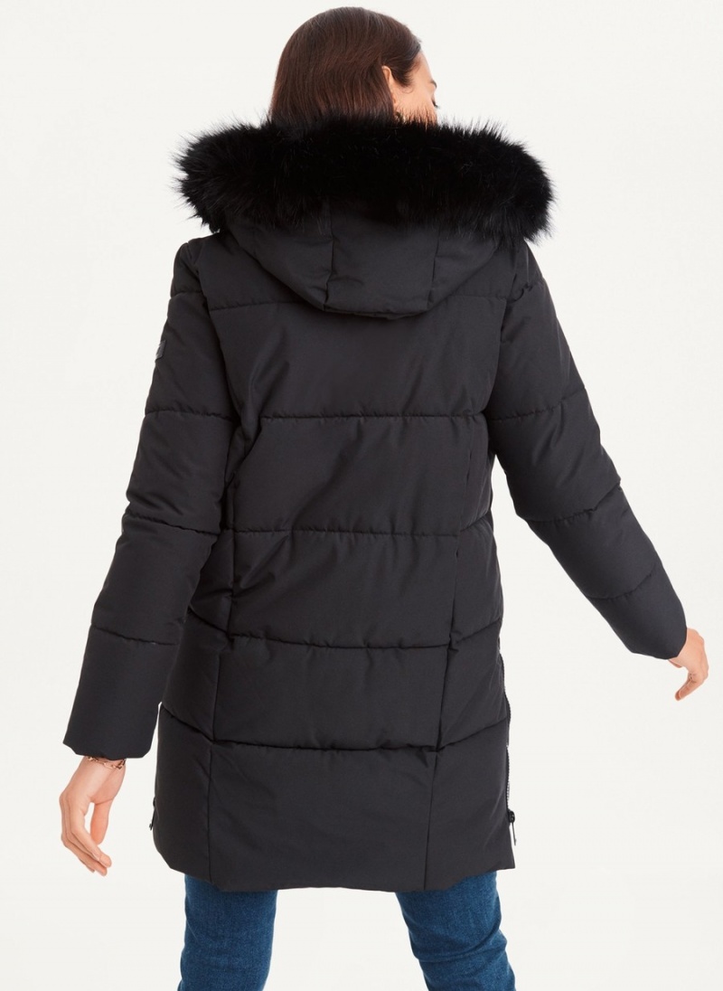 Black Dkny Double-Pocketed Faux-Fur Long Women's Puffer Jacket | L8011295