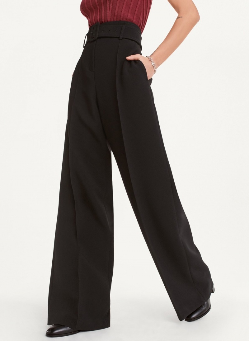 Black Dkny Double Weave Belted Women's Pants | Z1345769