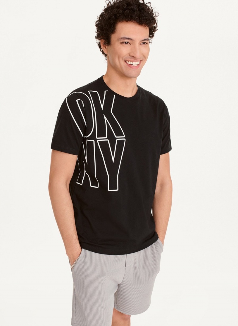 Black Dkny Exploded Logo Outline Men\'s T Shirts | E2012462