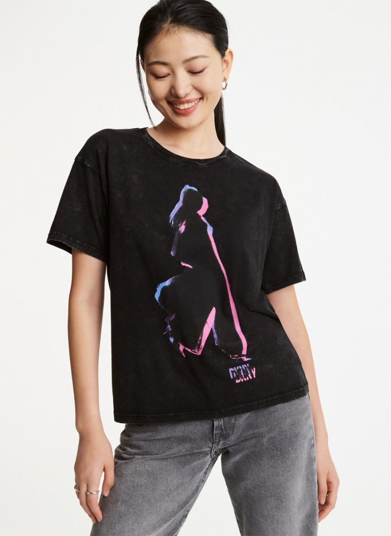 Black Dkny Fashion Girls Women's T Shirts | G6514432