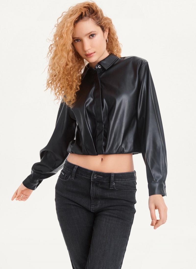 Black Dkny Faux-Leather Cropped Women's Jackets | O0818403