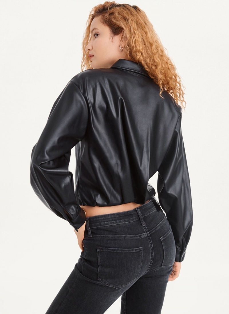 Black Dkny Faux-Leather Cropped Women's Jackets | O0818403