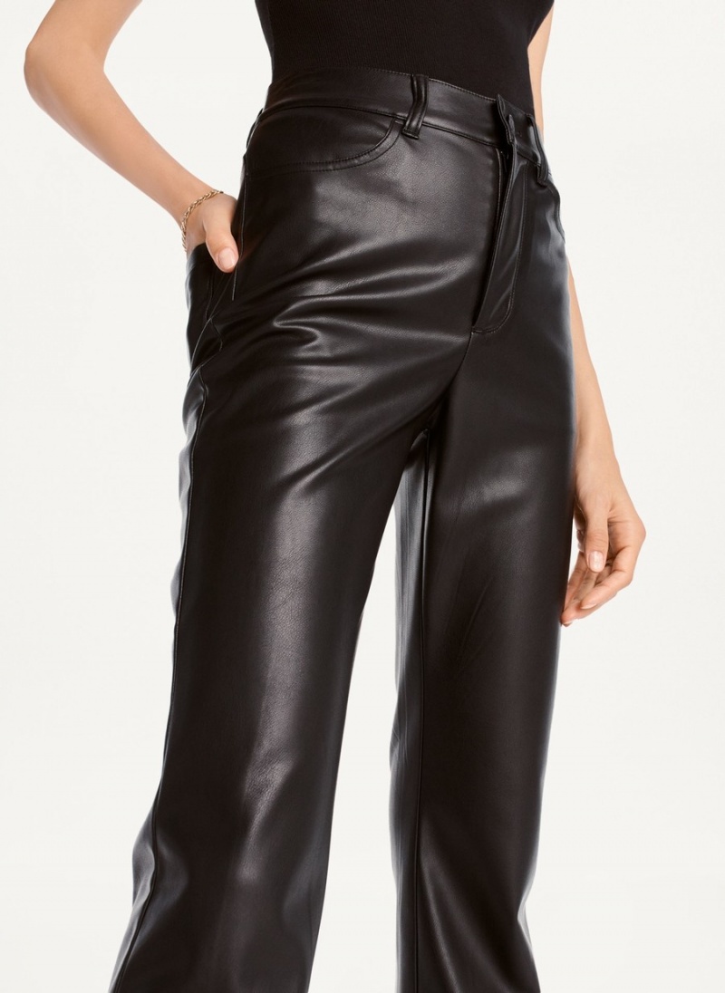 Black Dkny Faux-Leather Kick Flare Women's Pants | E2852301