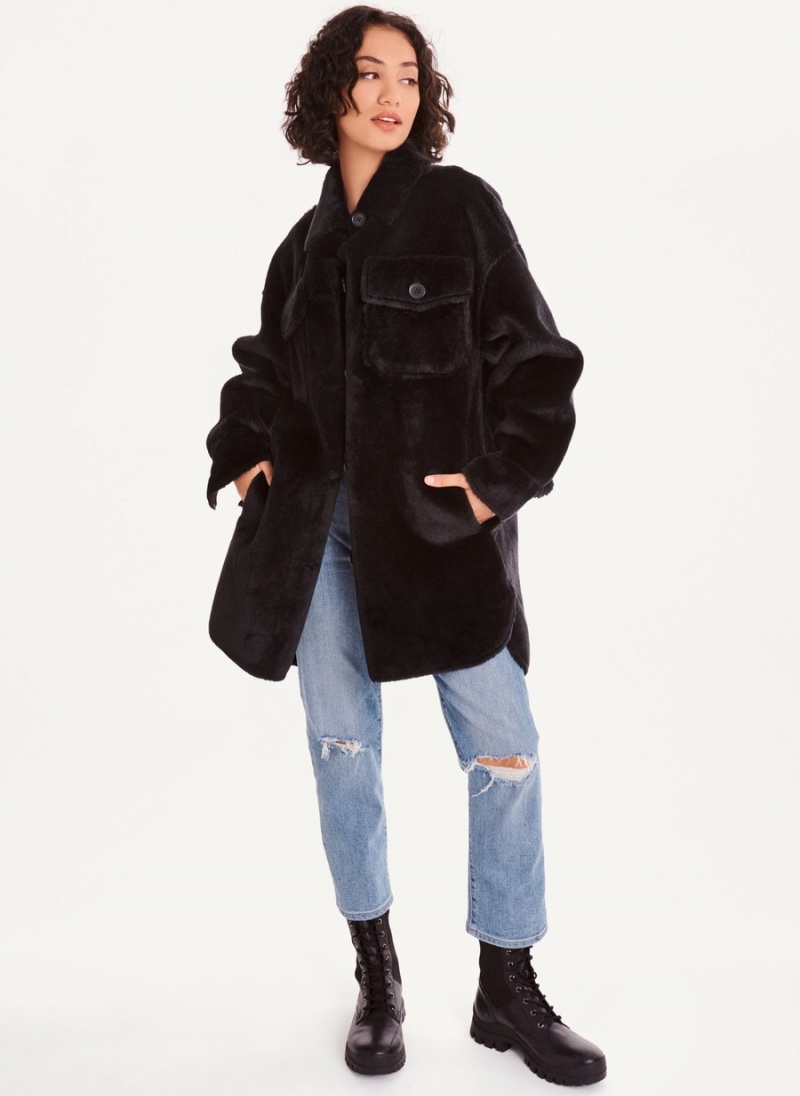 Black Dkny Faux Fur Shacket Women's Jackets | I5097970