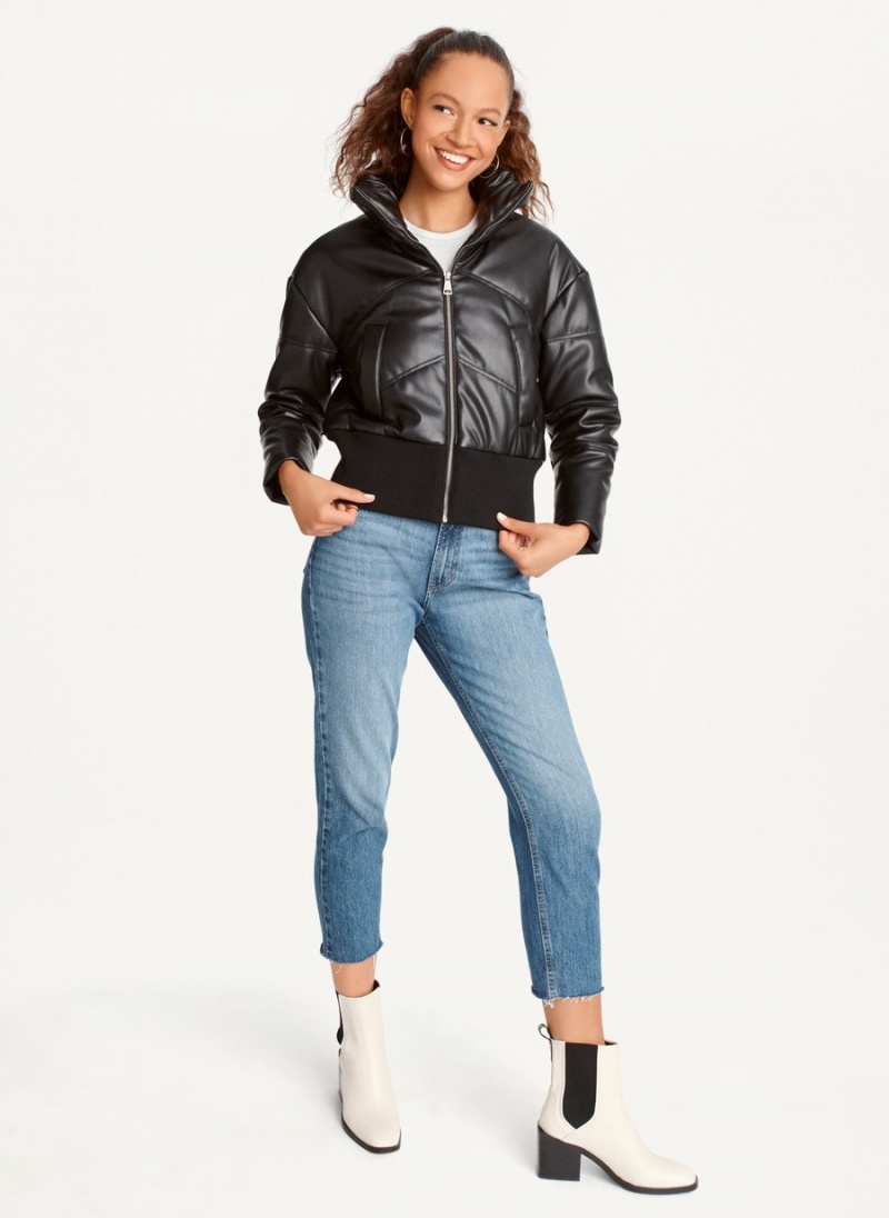 Black Dkny Faux Leather Cropped Bomber Women's Jackets | Y7845369