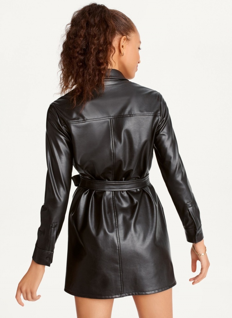 Black Dkny Faux Leather Women's Dress | H5557306