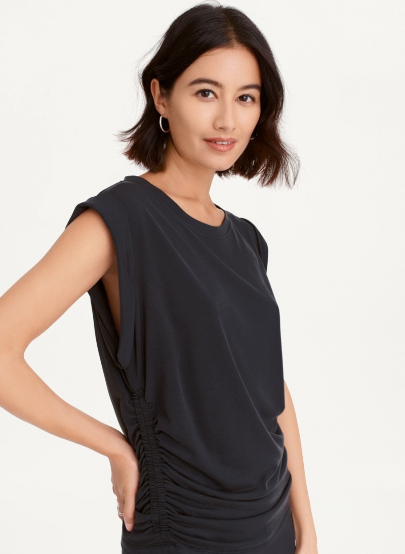 Black Dkny Flange Sleeve With Side Ruching Women's Blouse | B2848677