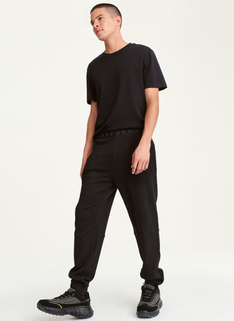 Black Dkny Fleece Logo Waistband Men's Pants | A8832894